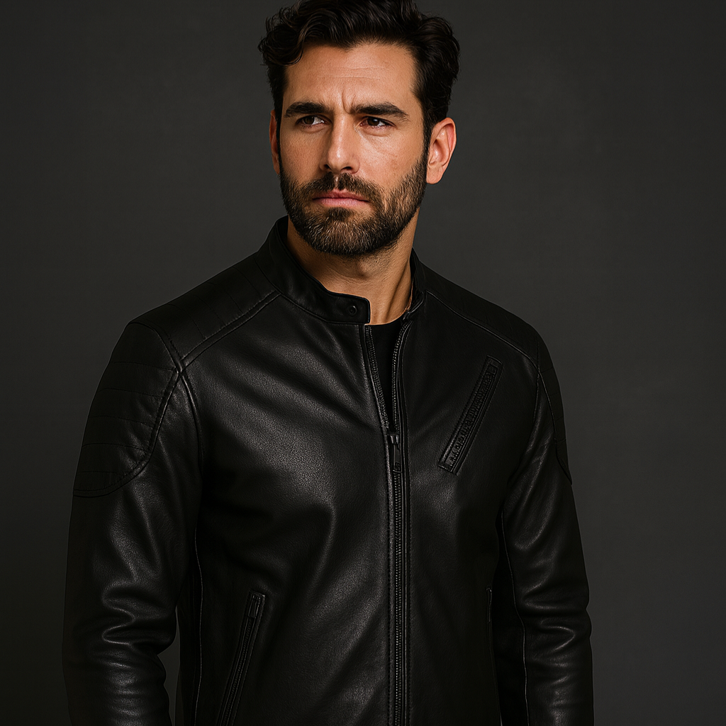 Blackwolf Apex Quilted Black Lamb Leather Biker Jacket – Men’s Warm Padded Slim Fit