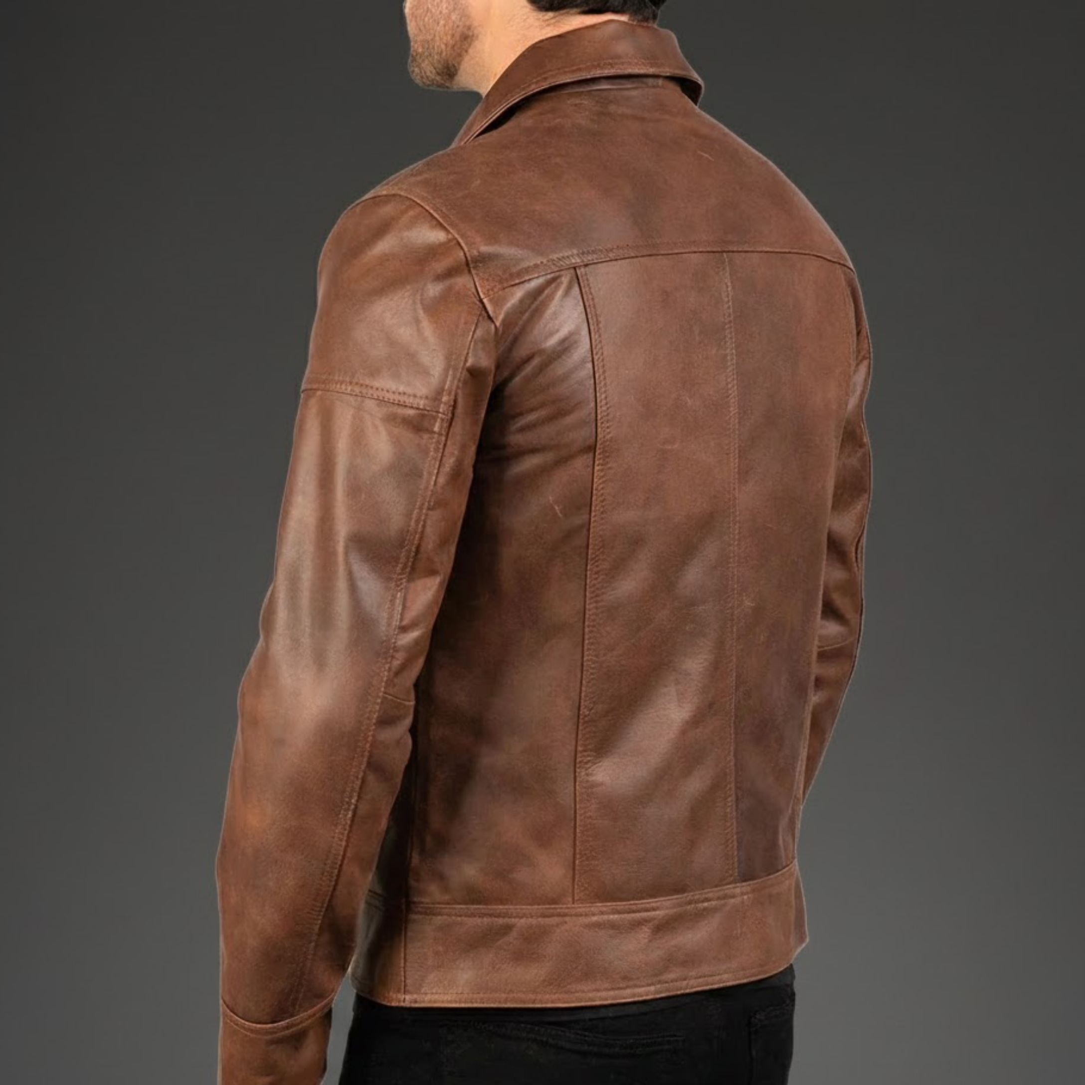 Brown Leather Biker Jacket – Full Grain Cowhide | Rove Leather