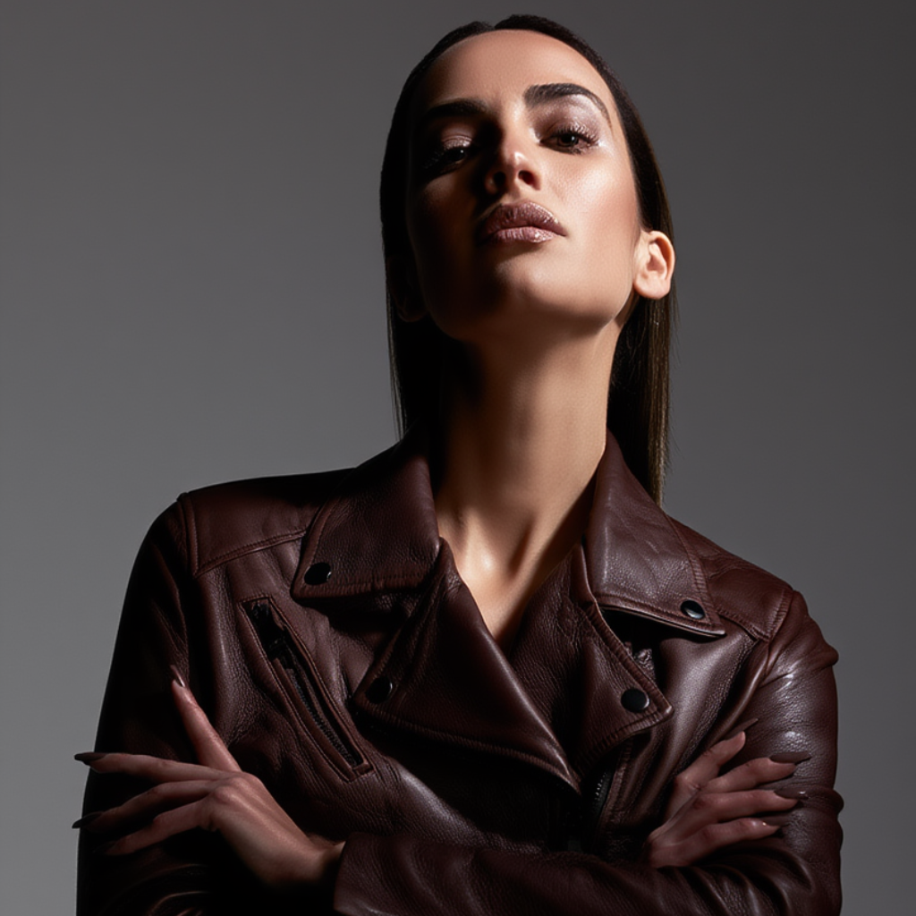 The Marenne – Women’s Dark Brown Pull-Up Lamb Leather Biker Jacket (Cross Zip, Vintage Finish)