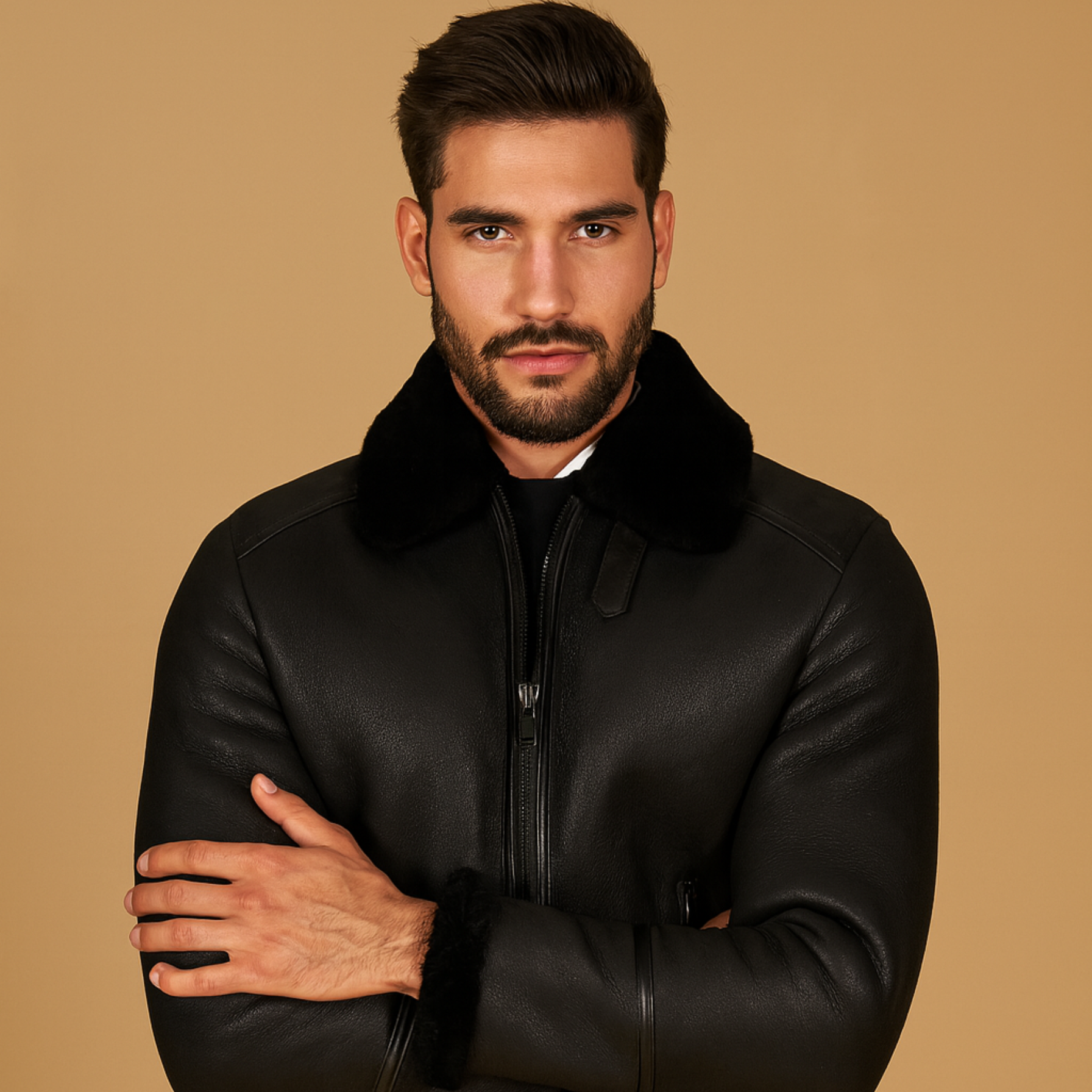 Rove Black Shearling Lamb Biker Jacket