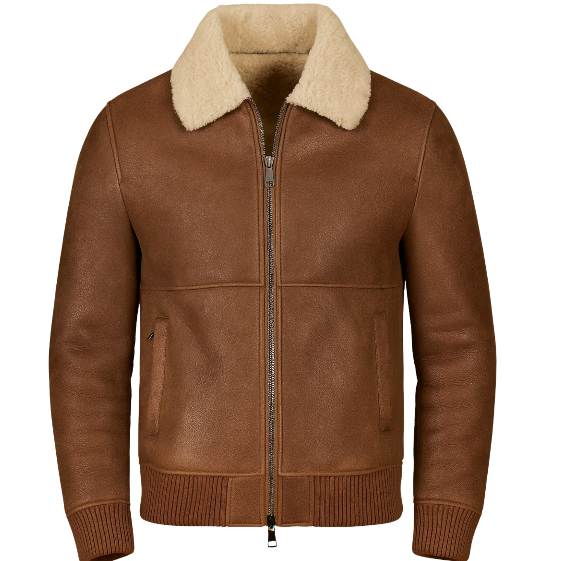Rove Camel Brown Shearling Vintage Bomber Jacket mannequin