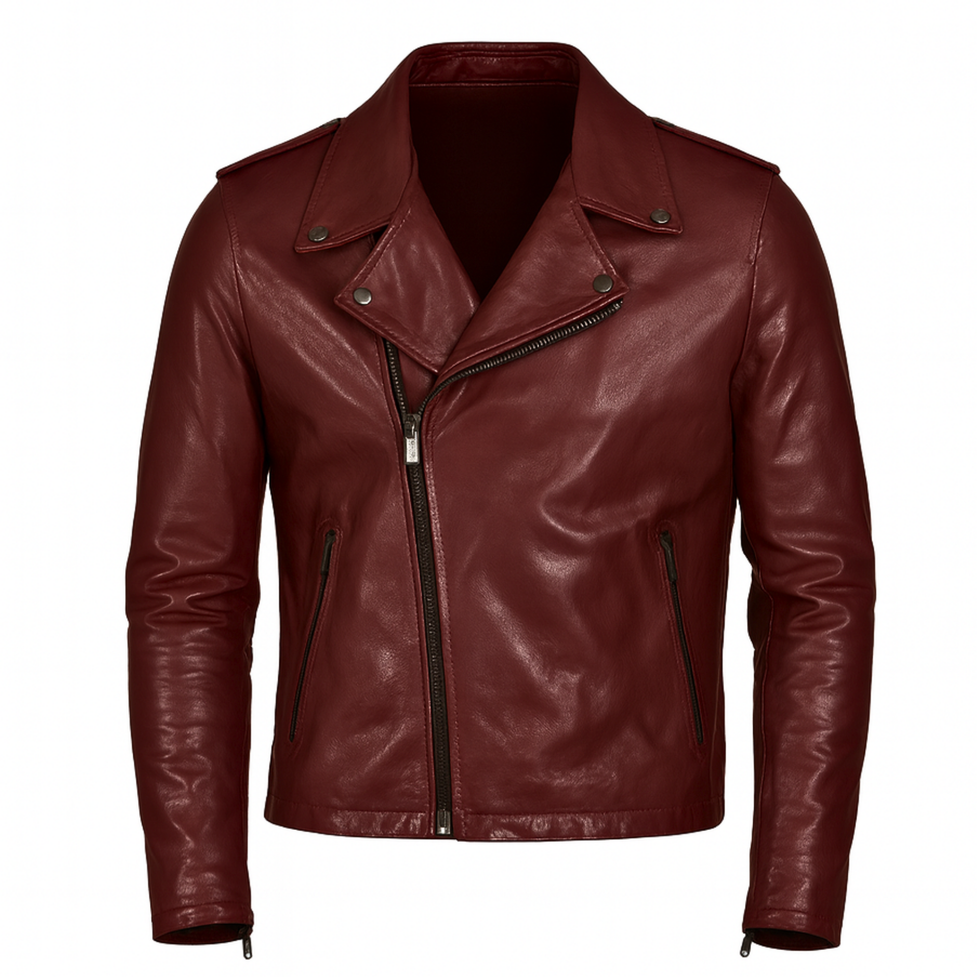 Bordeaux Lamb Leather Biker Jacket for Men | Rove Leather