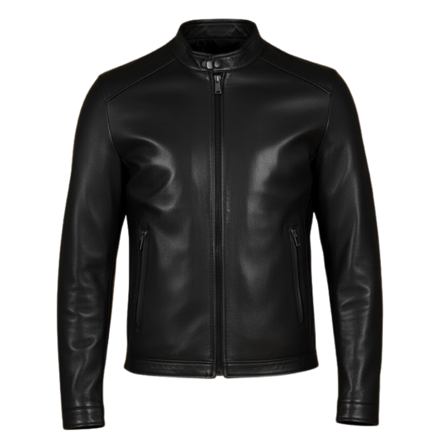 Black Nappa Lambskin Leather Jacket – Modern Korean Style on a white background