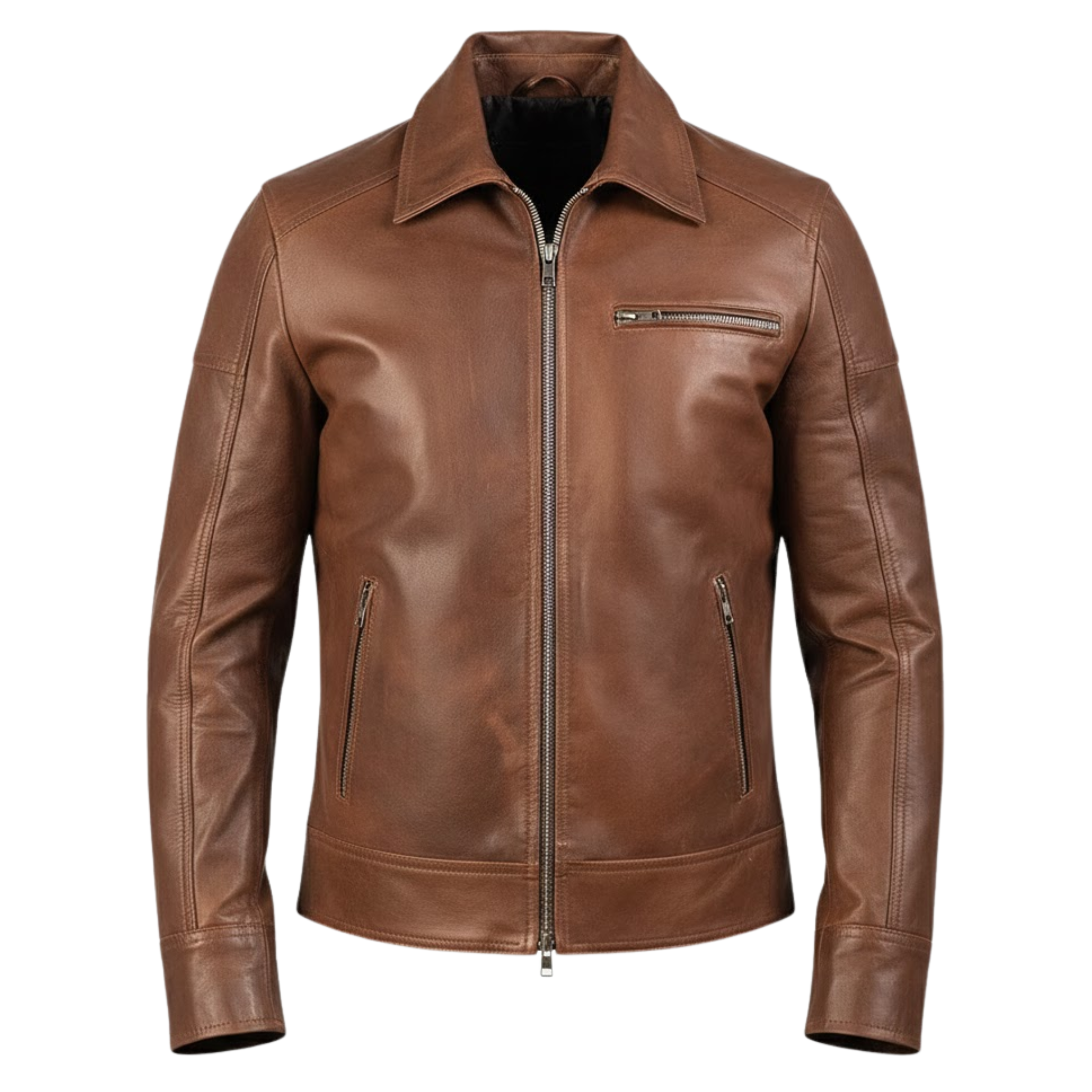 Brown Leather Biker Jacket – Full Grain Cowhide | Rove Leather