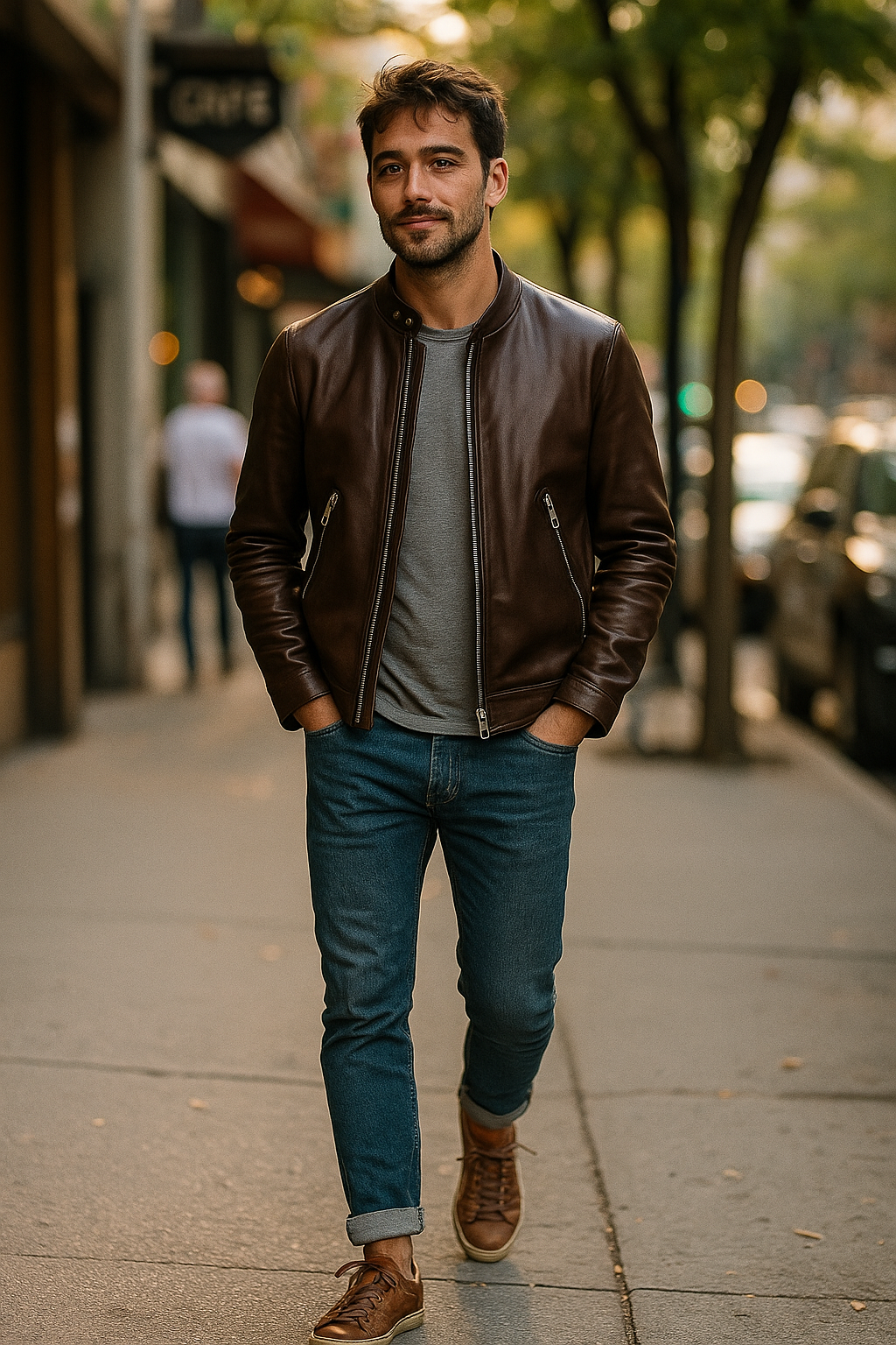 Harold Classic Dark Brown Leather Racer Jacket — Premium Lambskin Moto Style | Rove Leather