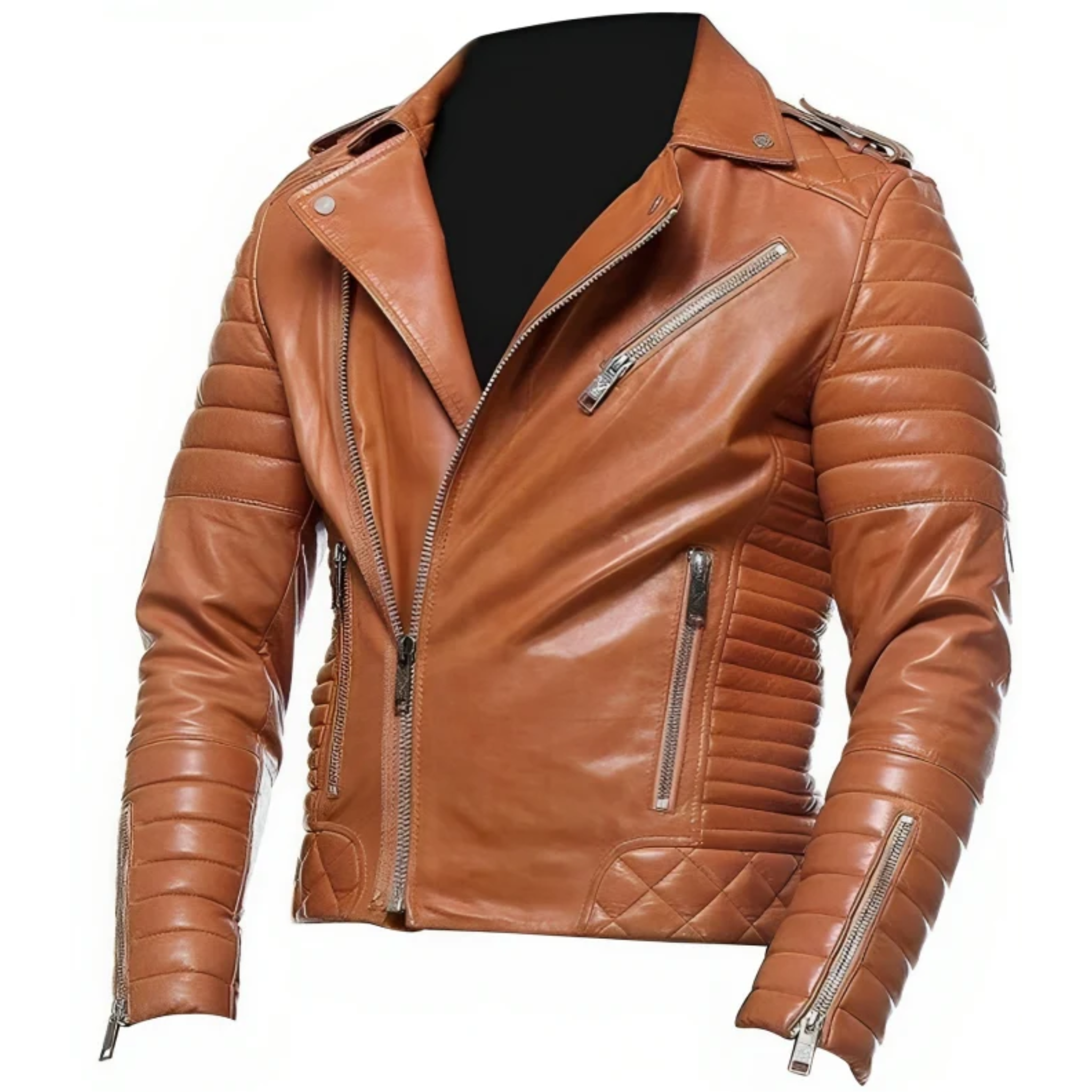 Men’s Café Racer Quilted Moto Style Tan Biker Leather Jacket