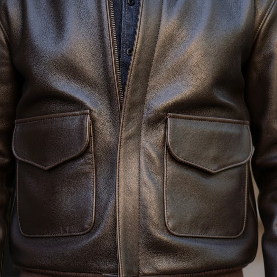 Men’s Antique Lambskin Leather A-2 Jacket – Brown Vintage Bomber Style