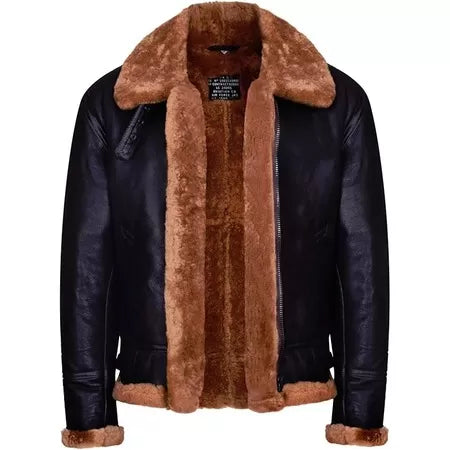 Men’s Aviator Brown B3 Shearling Sheepskin Leather Bomber Flying Jacket