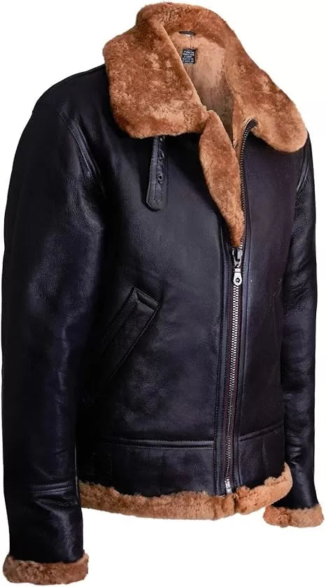 Men’s Aviator B3 Shearling Sheepskin Bomber Jacket – Brown Leather Flying Pilot Coat | Rove Leather