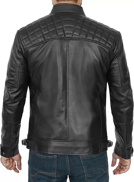 Men’s Café Racer Lambskin Leather Jacket – Slim Fit Motorcycle Style by Rove Leather