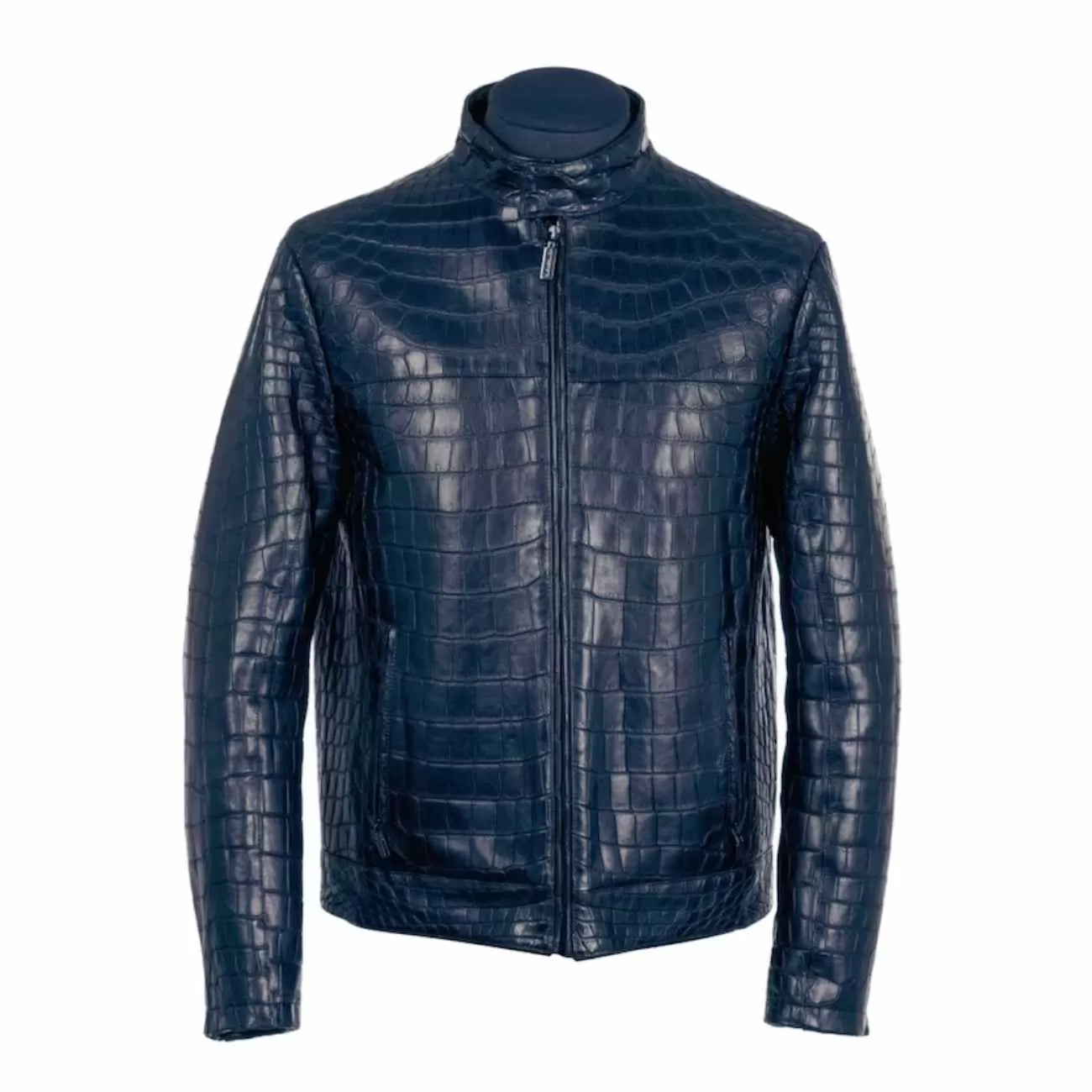 Men’s genuine cowhide crocodile print leather jacket by Rove Leather front