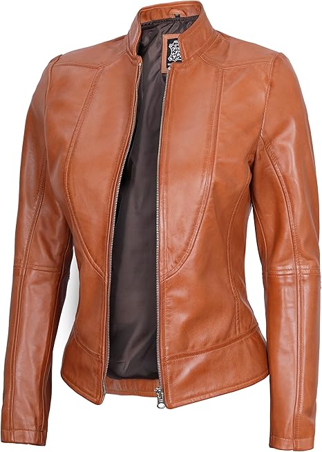 Woman wearing real lambskin leather jacket – Rove Leather front
