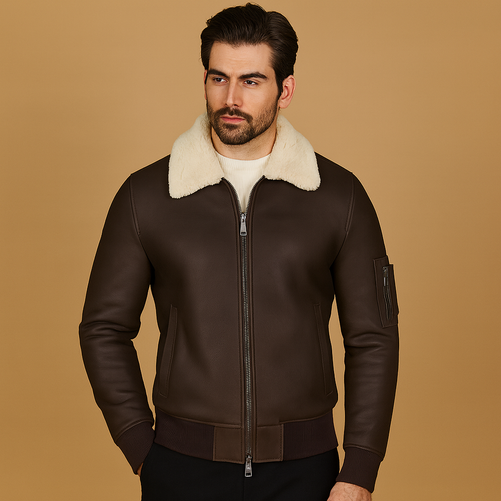 Pilot Shearling Bomber Jacket for Men – 100% Genuine Lamb Shearling