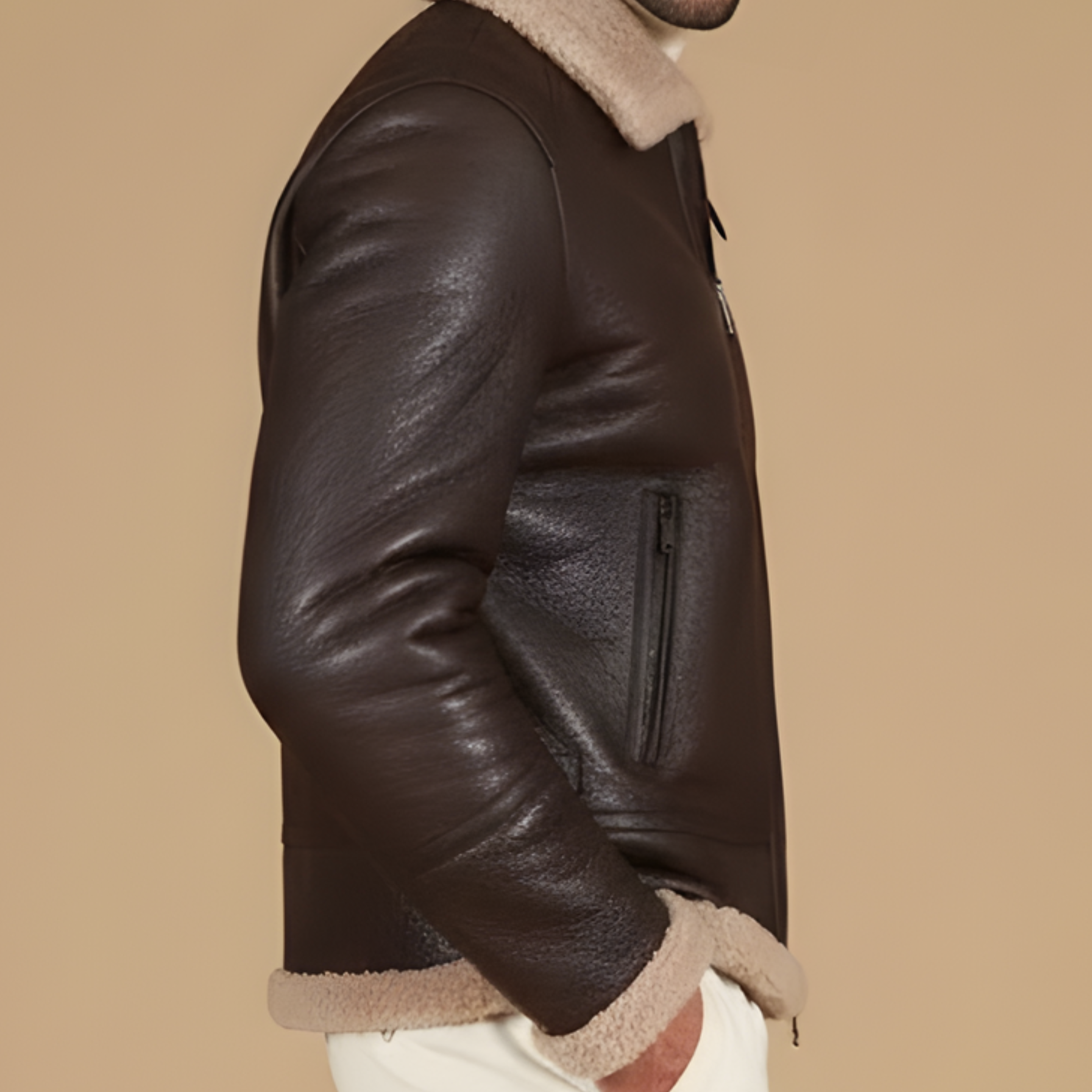 Espresso Brown Shearling Lamb Biker Jacket