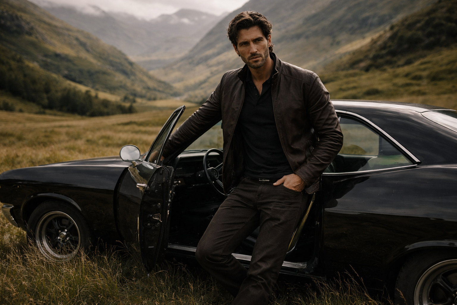 Rugged man in Scottish Highlands