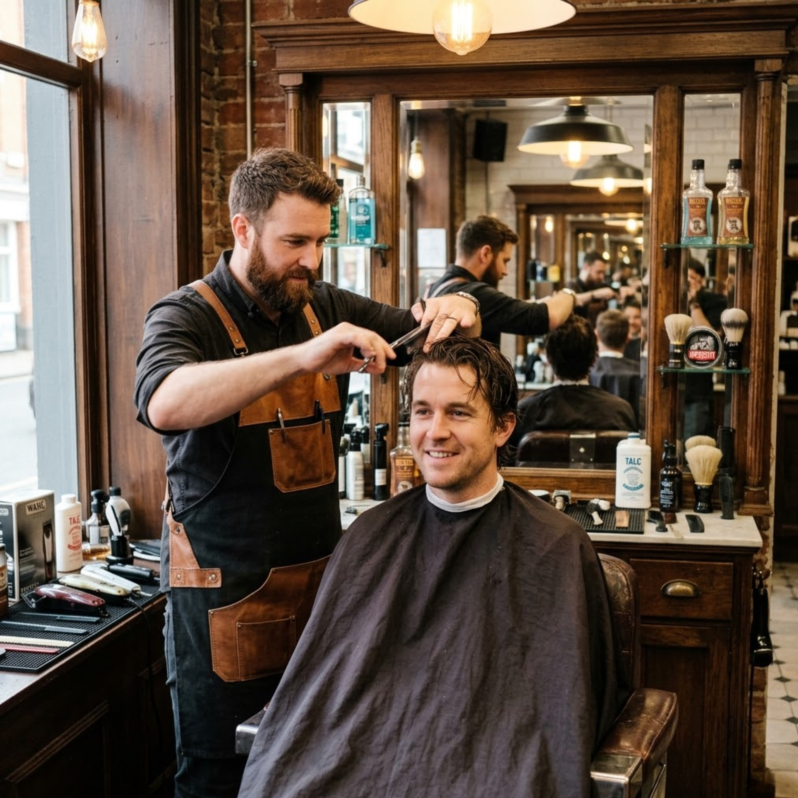 barber wearing rove leather apron