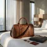 Maverick Cognac Leather Duffel Bag with Braided Shoulder Strap - Image 2