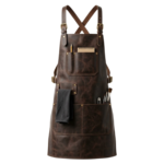 Full-Grain Dark Brown Leather Artist Apron with Multi-Pocket Tool Organization