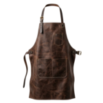 Men's Dark Brown Crazy Horse Leather Butcher Apron with Buckle Waist and Tool Pockets