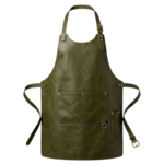 Olive Green Full-Grain Leather Chef Apron with Neck Strap and Divided Front Pocket