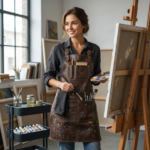 Full-Grain Dark Brown Leather Artist Apron with Multi-Pocket Tool Organization - Image 2