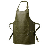 Olive Green Full-Grain Leather Chef Apron with Neck Strap and Divided Front Pocket - Image 3