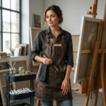Full-Grain Dark Brown Leather Artist Apron with Multi-Pocket Tool Organization - Image 3