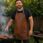 Men's Full-Grain Leather BBQ Apron with Tool Pocket - Image 2