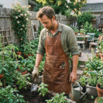 man wearing brown unisex gardening leather apron