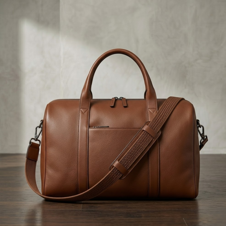 Maverick cognac brown leather duffel bag by rove leather