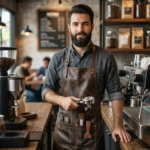 Dark Espresso Leather Barista Apron with Tie Waist and Tool Pockets - Image 4
