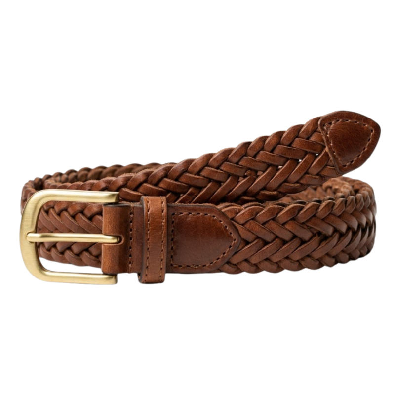 mens brown braided leather belt with brass buckle - The Braid by Rove Leather