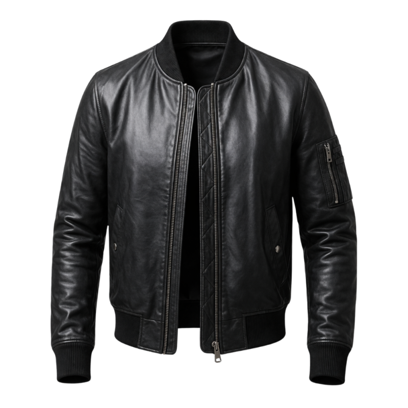 Women's Black Lambskin Leather Bomber Jacket | Rove Leather