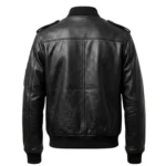 Men's genuine leather bomber jacket back view in black - Rove Leather Obsidian
