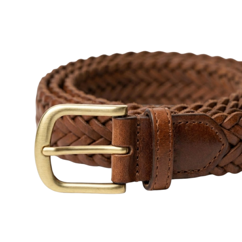 mens brown braided leather belt with brass buckle - The Braid by Rove Leather