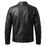 Vantage men's black leather biker jacket back view - Rove Leather
