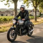 Man wearing black leather biker jacket in city - Rove Leather Vantage