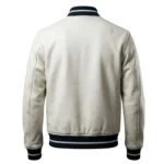 Halcyon men's cream leather varsity bomber jacket back angle - Rove Leather