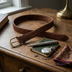 mens brown braided leather belt with brass buckle - The Braid by Rove Leather