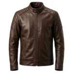 Axiom men's dark brown leather cafe racer jacket front view - Rove Leather
