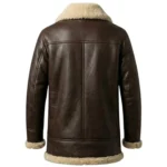 Sovereign men's dark brown shearling leather coat back view - Rove Leather