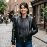 Women's Black Lambskin Leather Bomber Jacket – Handcrafted Classic Fit | Rove Leather - Image 2