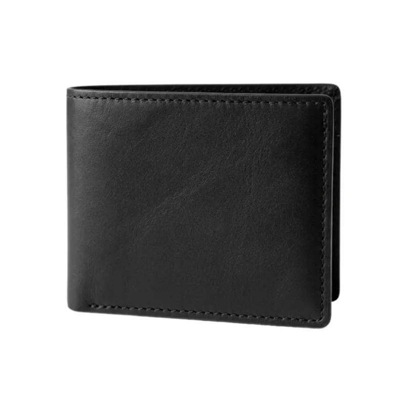 Premium black leather bifold wallet interior with 8 card slots