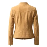 Lumine women's camel suede leather biker jacket back view - Rove Leather