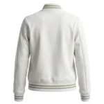 Alabaster women's white leather varsity jacket back view - Rove Leather