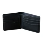 Premium black leather bifold wallet interior with 8 card slots