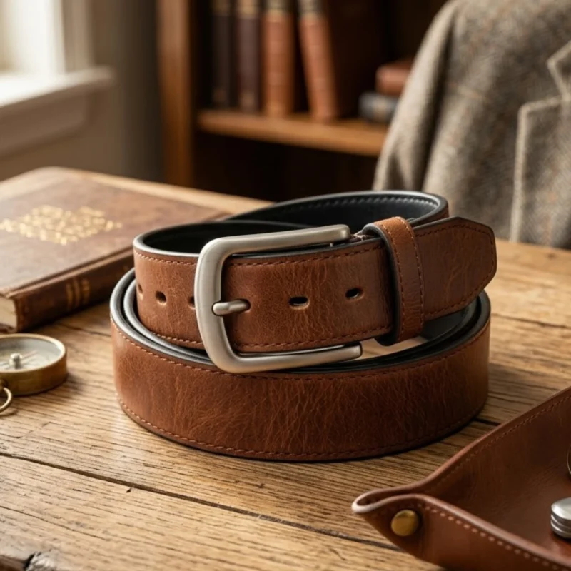 mens brown casual leather belt with silver buckle - The Ranger by Rove Leather