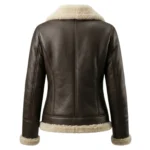 Sequoia women's brown shearling aviator jacket back view – Rove Leather