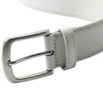 brushed silver buckle on white full grain leather dress belt - Rove Leather